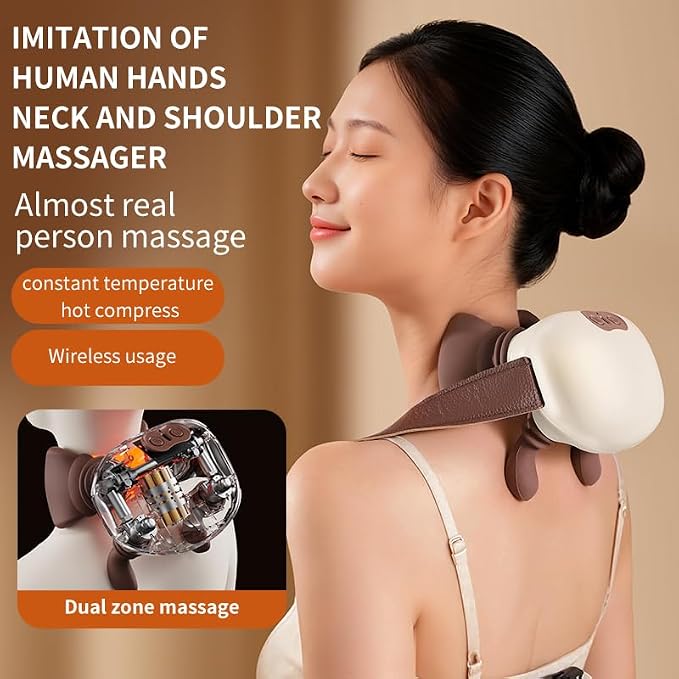 Bionic Heated Massager, Portable Shiatsu Neck and Back Massager, Electric Deep Tissue 4D Kneading Massage, Simulated Human Hand Design for Pain Relief and Muscle Relax (078Beige) - Image 2