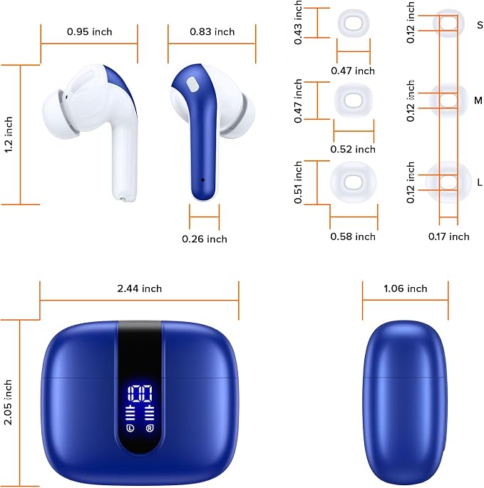 TAGRY Bluetooth Headphones True Wireless Earbuds 60H Playback LED Power Display Earphones with Wireless Charging Case IPX5 Waterproof in-Ear Ear buds with Mic for TV Smart Phone Laptop Computer Sports - Image 8
