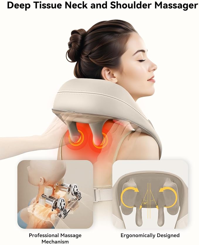Snailax Cordless Neck & Shoulder Massager with Kneading, Heat, USB-C - Image 2