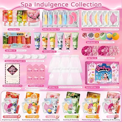60Pcs Spa Party Supplies Set - 6 Spa Day Kits with Face/Lip/Eye/Hand/Foot Care,Party Favors for Sleepovers,Birthdays,Slumber Party & Relaxation,All Skin Types Safe - Image 2