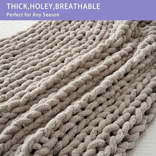 Bigacogo Chunky Knit Throw Blanket for Couch, 80x90 inches, Taupe - Image 4