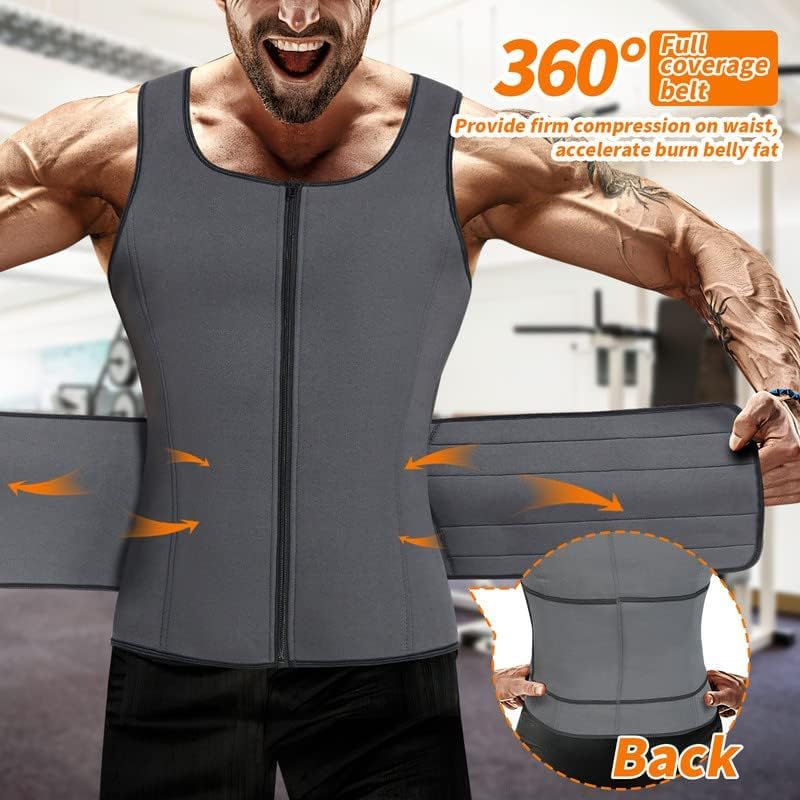 SHAPERIN Men Neoprene Sauna Zipper Waist Trainer Vest Tank Top Trimmer Body Shaper - Image 5