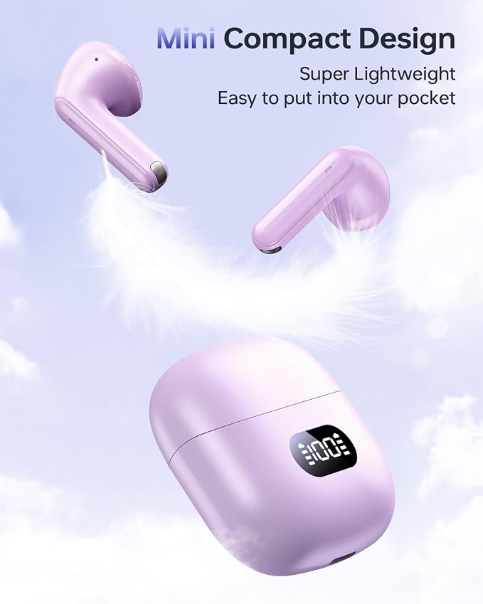 KTGEE Wireless Earbuds Bluetooth 5.3 Ear Buds Headphones, 40Hrs Playback | Stereo Sound, LED Display, IPX7 Waterproof, Compact In-ear Earphones with Mic for Phone Tablet Laptop Sport, Mauve - Image 6