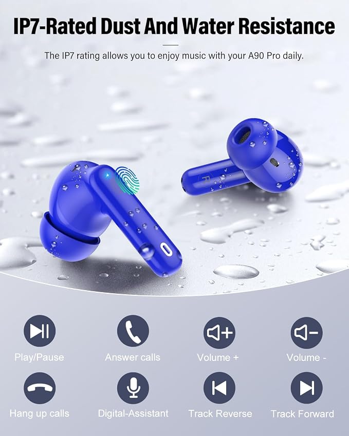 Wireless Earbuds, Bluetooth 5.4 Headphones Bass Stereo/Clear Calls, Blue | Ear Buds with Noise Cancelling Mic LED Display in Ear Earphones IP7 Waterproof 36H Bluetooth Earbuds for Phones/Sport/Laptop - Image 8