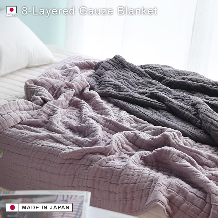 HIORIE Japanese Blanket, 8-Layered Gauze Blanket, Twin Size, Mauve - Image 2