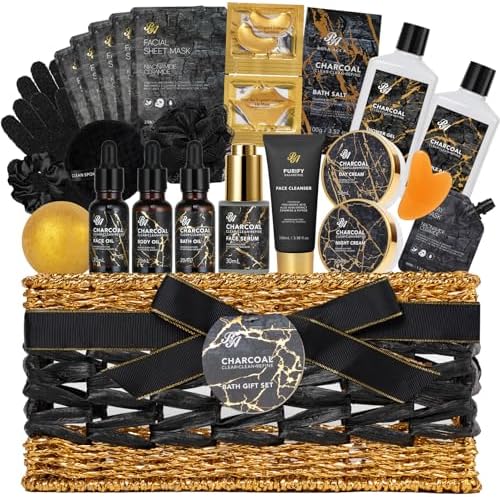 Gifts for Women & Men, Charcoal 32 Pcs Bath & Body Gifts Basket, Home Spa by RAROSAACCA