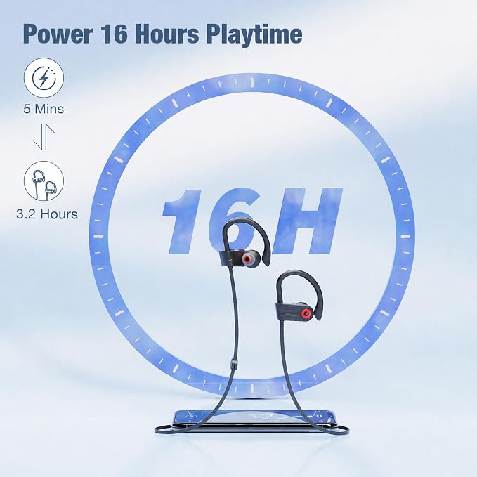 Boean Bluetooth Headphones, Wireless Headphones with AI Music Generation | 16 Hours Playtime Wireless Earbuds with Bluetooth 5.3 HD Stereo Sound, IPX7 Waterproof Running Headphones for Workout Sports - Image 3