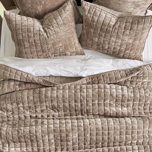 RECYCO Channel Box Stitch Velvet Quilt Set, King Size, Natural Tan - Image 3