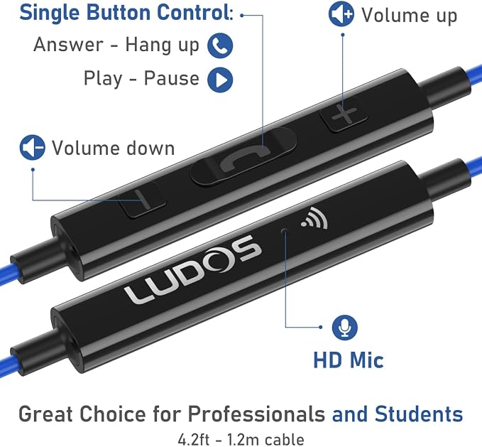 LUDOS Ultra iPhone Wired Headphones Earbuds Earphones with Lightning Connector Apple MFi Certified, 5 Years Warranty, for iPhone 14 13 12 11 Pro Max X XS XR 8 7 Plus with Microphone Control - Blue - Image 6