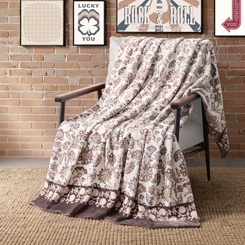Lucky Brand 50" x 70" Plush Throw Blanket, Floral Cocoa Brown Blanket for Sofa or Bed - Image 3