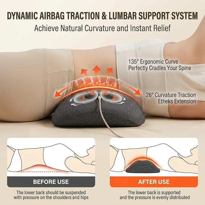 3-in-1 Cordless Lumbar Support Pillow with Heat, Vibration and Traction, Electric Lower Back Massager for Pain Relief Deep Tissue, Decompression Back for Chair, Bed, Car - Image 4