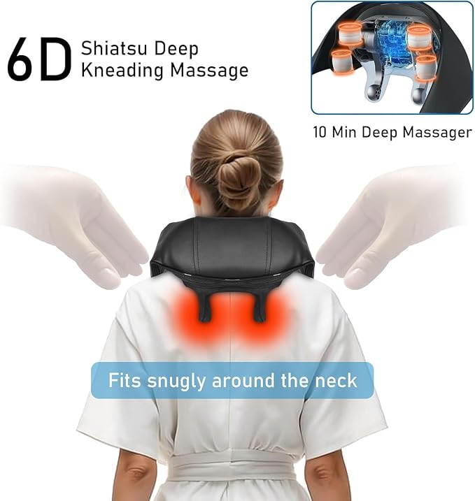 Cordless Neck Massager with Heat, 6 Kneading Shiatsu Deep Tissue, Hands-Free Neck and Shoulder Massager for Pain Relief, Rechargeable Electric Back Massager for Home Office, Gift for Dad Mom Men Women - Image 2