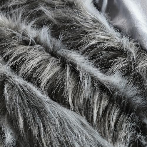 Luxury Faux Fur Throw Blanket, Grey and Black High Pile Mixed Throw Blanket, Super Warm, Fuzzy, Elegant, Fluffy Decoration Blanket Scarf for Sofa, Couch and Bed, 50''x 60'' - Image 5
