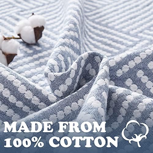 jinchan 100% Cotton Muslin Blanket Twin Boho Throw Blanket 50x60 Dusty Blue - Image 3