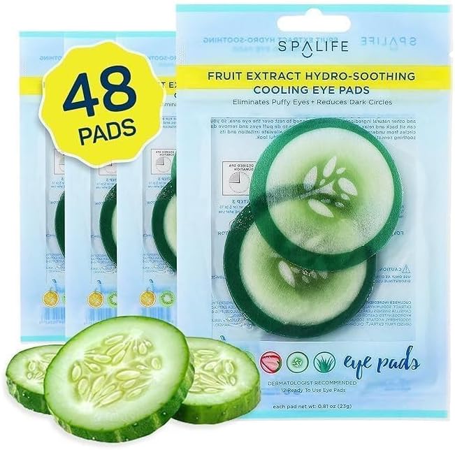 SpaLife Cooling Cucumber Eye Pads | Spa Gifts & Korean Dark Circles & Puffy Eyes Treatment | Nourishing Cucumber Eye Pads | Eye Mask for Puffy Eyes Daily Depuffing Eye Patches | 4 Packs of 12 by SpaLife