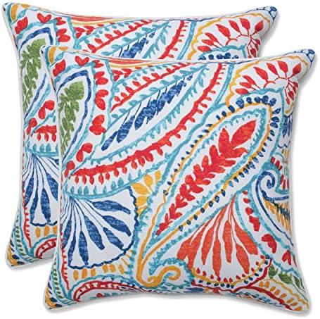 Pillow Perfect Paisley Indoor/Outdoor Accent Throw Pillow, Plush Fill, Weather, and Fade Resistant, Throw - 16.5" x 16.5", Blue/Multi Ummi, 2 Count by PillowPerfect