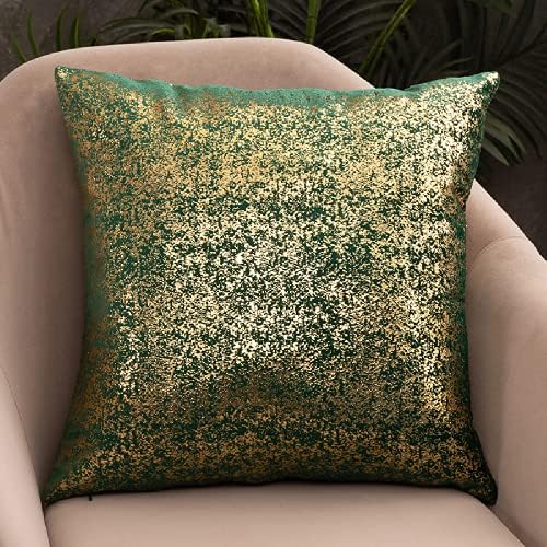 Deeprove Throw Pillow Cover Both Sides Sparkle Gold Foil Print, Soft Velvet Hidden Zipper Closure Accent Pillow Cushion Case for Bedroom, Living Room, Sofa, Square 20 x 20 Inches 1 Pack, Dark Green by Deeprove