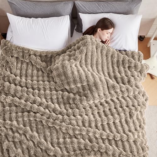 60x80 Inches Ultra-Soft Fuzzy Faux Fur Plush Twin Size Blanket - Thick, Warm Sherpa for Couch, Sofa, Bedroom, Camping - Decorative Blanket for Cozy Warmth, Bubble Dark Brown - Image 4