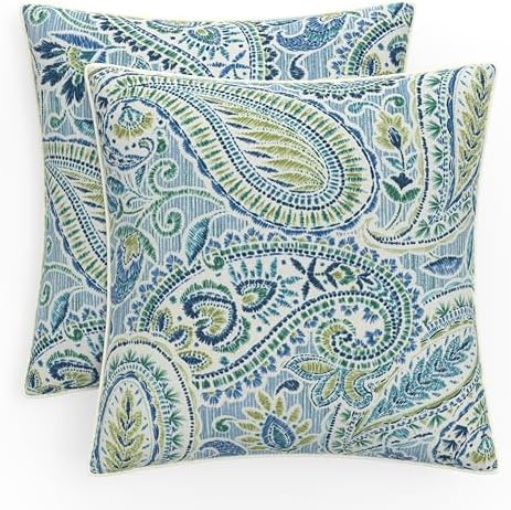 Pillow Perfect Paisley Indoor/Outdoor Accent Throw Pillow, Plush Fill, Weather, and Fade Resistant, Throw - 16.5" x 16.5", Red/Tan Fairhaven, Artic Stone, 2 Count by PillowPerfect