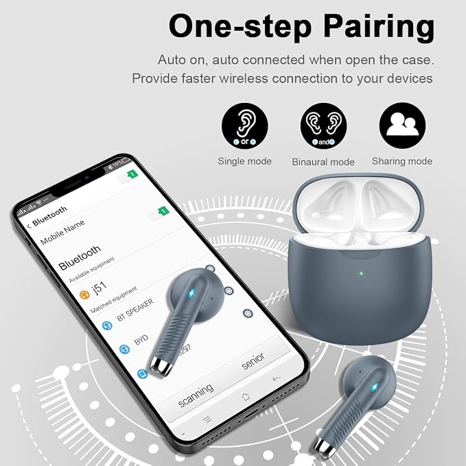 Wireless Earbuds, Bluetooth 5.4 Headphones in Ear with Noise Cancelling Mic | Bluetooth Earbuds Stereo Bass, IP7 Waterproof Sports Earphones, 32H Playtime USB C Charging Ear Buds Gray for Android iOS - Image 5