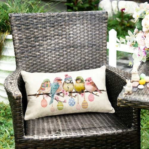 RABUSOFA Easter Pillow Covers 12x20 inch Easter Decorations for Home Pink Birds Colorful Eggs Lumbar Throw Pillows for Bedroom Sofa Holiday Festivals Decor - Image 5