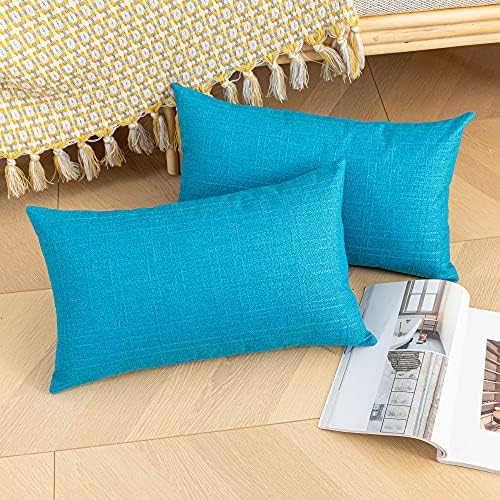 Kevin Textile Outdoor Waterproof 12”x24” Pillow Covers 2 Pack, Peacock Blue - Image 4