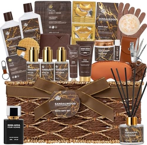 36 Pcs Gifts For Men, Sandalwood Bath & Body Gift Basket,Beard Grooming Set by RAROSAACCA