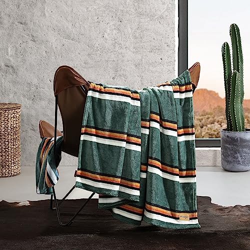 Wrangler - King Size Blanket, Ultra-Soft Plush Blanket, Medium Weight Cozy Bedding, Striped Americana Decor, Western Saddle Green - Image 4
