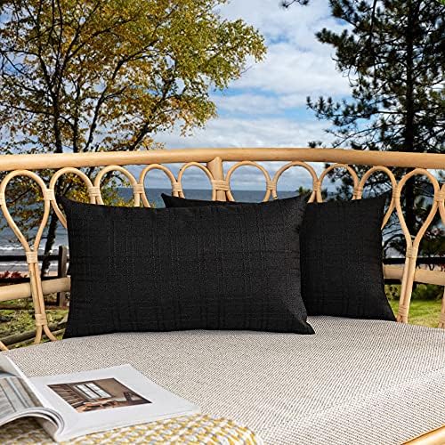 Kevin Textile Outdoor Waterproof 12”x24” Lumbar Pillow Covers 2 Pack, Black by KevinTextile