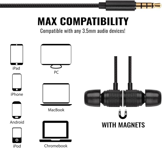 LUDOS Ultra Wired Earbuds in-Ear Headphones, 5 Years Warranty, Earphones with Microphone, Noise Isolating Ear Buds, Memory Foam for iPhone, Samsung, School Students, Kids, Women, Small Ears - Black - Image 3