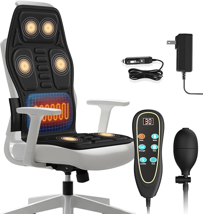 Back Massager for Chair, Massage Seat Cushion with Heat, Lumbar Traction, 8 Vibrating Motors Massager Chair Pad for Full Body Pain Relief, and Home Use by Unknown