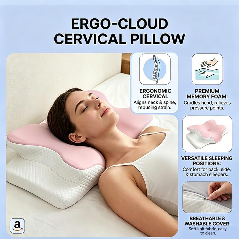 Cooling Neck Support Pillow, Adjustable Cervical Memory Foam for Pain Relief, Odorless Ergonomic Orthopedic Bed Pillows for Side Back Stomach Sleepers, Cozy Sleeping (Pink) - Image 4
