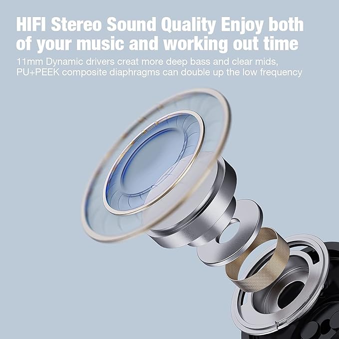 Boean Wireless Headphones Workout Headphones Bluetooth 5.3 with IPX7 Rating Workout Running Headphone with 16 Hours Bluetooth Earbuds for Man Women - Image 3