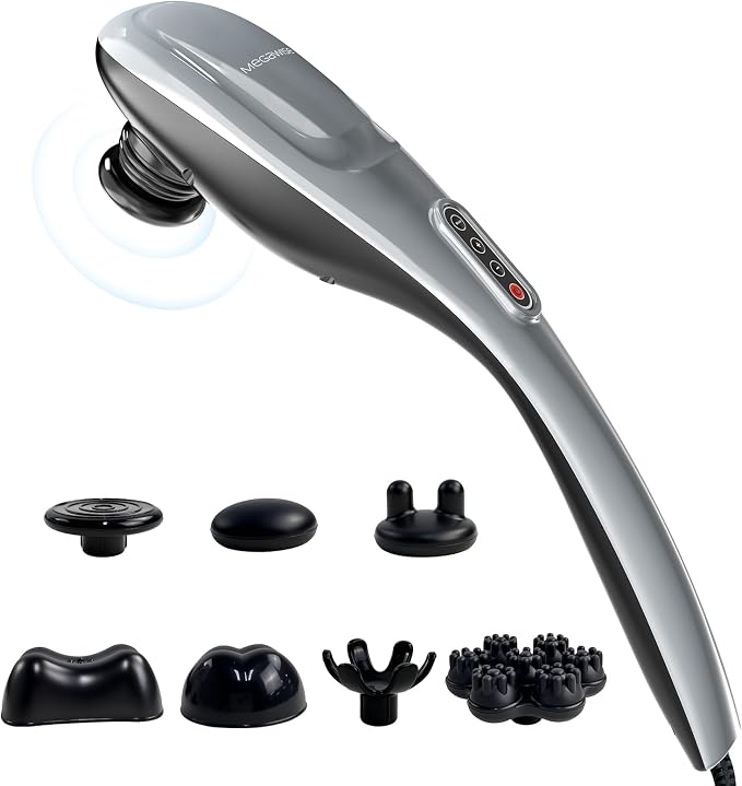 MEGAWISE Handheld Back Massager | Deep Tissue Percussion Massage for Back, Neck, Shoulders, Waist and Legs (Silver Grey) with 6ft Power Cord, Ergonomic Handle by MEGAWISE
