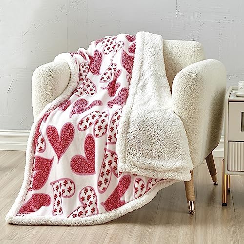 Elegant Comfort Luxury Ultra-Plush Velvet Touch Sherpa Fleece Throw Blanket - Soft, Warm, Cozy - Scarlett - Heart Pattern - 50" x 60" - Valentine's Day, Travel, Home Decor - Image 2