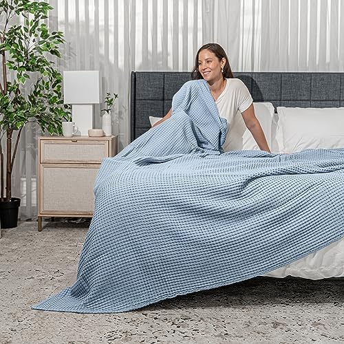 Comfy Cubs Waffle Blanket King, 108" x 90" - 100% Cotton Lightweight Breathable Bed Blanket - Soft Textured Thermal Weave for All Seasons – Decorative Cozy Layer for Couch, Sofa, or Bed - Pacific Blue - Image 2