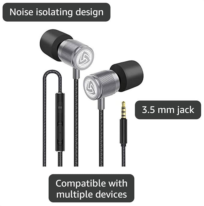 LUDOS Ultra Wired Earbuds in-Ear Headphones, 5 Years Warranty, Earphones with Microphone, Noise Isolating Ear Buds, Memory Foam for iPhone, Samsung, School Students, Kids, Women, Small Ears - Grey - Image 3