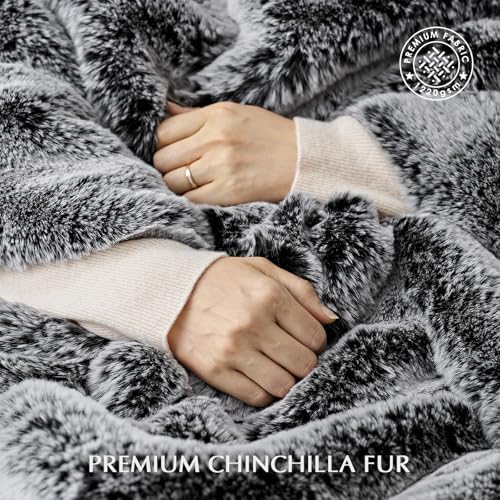 EVERGRACEHOME Faux Chinchilla Fur Throw Blanket, 60"x80", Onyx Mink - Image 3