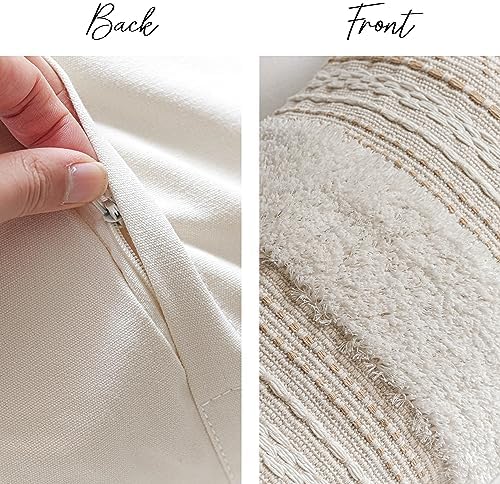 BlissBlush 14x36 Lumbar Pillow Cover for Bed, Rectangular Long Decorative Throw Pillowcase, Boho Accent Cushion with Tufted Pattern and Tassels, Cream Beige Neutral (Cover Only) - Image 6
