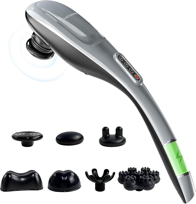 MEGAWISE Handheld Back Massager | Deep Tissue Percussion Massage for Back, Neck, Shoulders, Waist and Legs (Cordless Silver) by MEGAWISE