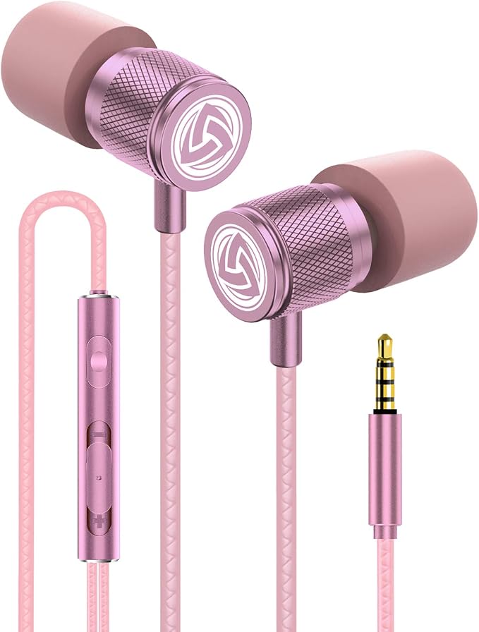 LUDOS Ultra Wired Earbuds in-Ear Headphones, 5 Years Warranty, Earphones with Microphone, Noise Isolating Ear Buds, Memory Foam for iPhone, Samsung, School Students, Kids, Women, Small Ears - Pink by Ludos
