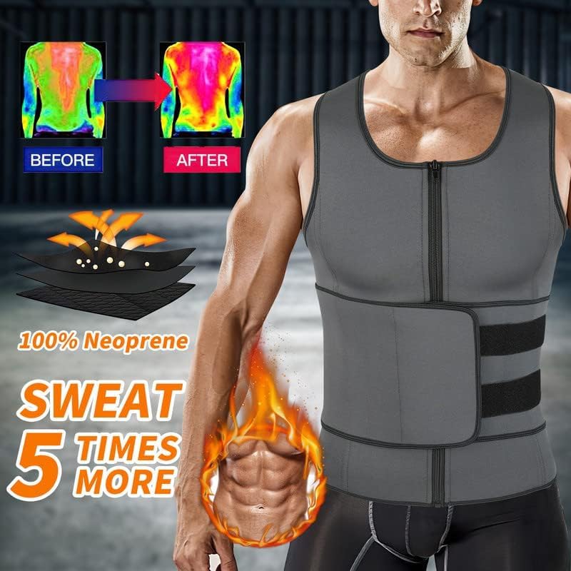SHAPERIN Men Neoprene Sauna Zipper Waist Trainer Vest Tank Top Trimmer Body Shaper - Image 3