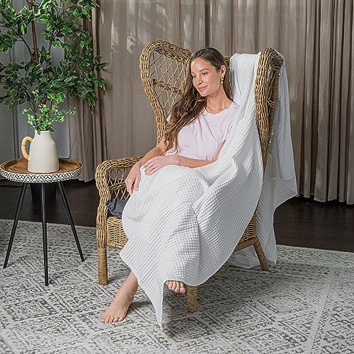 Comfy Cubs Waffle Blanket Twin, 90" x 66" - 100% Cotton Lightweight Breathable Bed Blanket - Soft Textured Thermal Weave for All Seasons – Decorative Cozy Layer for Couch, Sofa, or Bed - White - Image 2