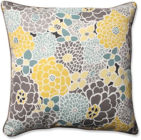 Pillow Perfect Bright Floral Indoor/Outdoor Accent Throw Pillow, Plush Fill, Weather, and Fade Resistant, Floor - 25" x 25", Blue/Tan Lois, 1 Count by PillowPerfect
