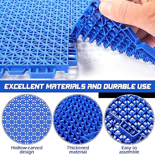 Huwena 50 Pcs Modular Interlocking Cushion Floor Tiles 10 x 10 Inch Non Slip Pool Floor Mat Blue Interlocking Rubber Draining Flooring Tiles with Hole for Drain Deck Patio Balcony Shower Kitchen - Image 3