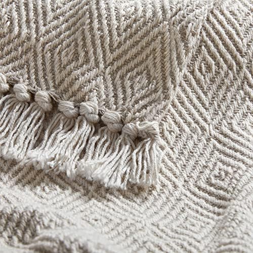Americanflat 50x60 Throw Blanket - Soft and Breathable Cotton Throw Blanket for Couch, Bed, Chair - Decorative Blankets Perfect for Home, Office, or Outdoor Use - Cream and Beige Diamond Design - Image 2