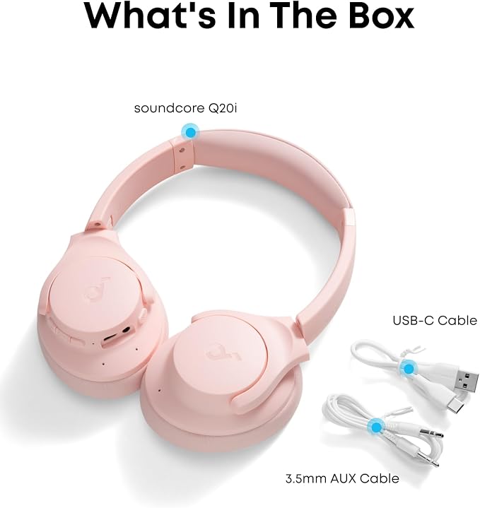Soundcore by Anker Q20i Hybrid Active Noise Cancelling Headphones, Pink | Over-Ear, Bluetooth, 40H ANC Playtime, Hi-Res Audio, Big Bass, Transparency Mode, Customize via App, Travel, Home, Office - Image 8