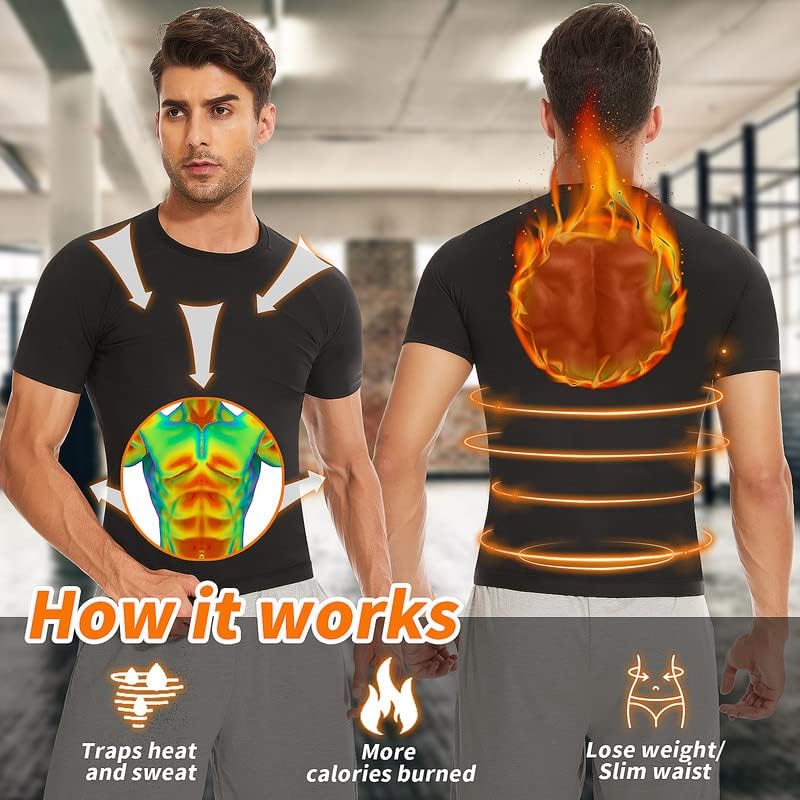 SHAPERIN Sauna Shirt for Men Sauna Tops Heat Trapping T-shirt Sauna Suit Workout Sweat Vest Body Shaper Gym Workout - Image 3