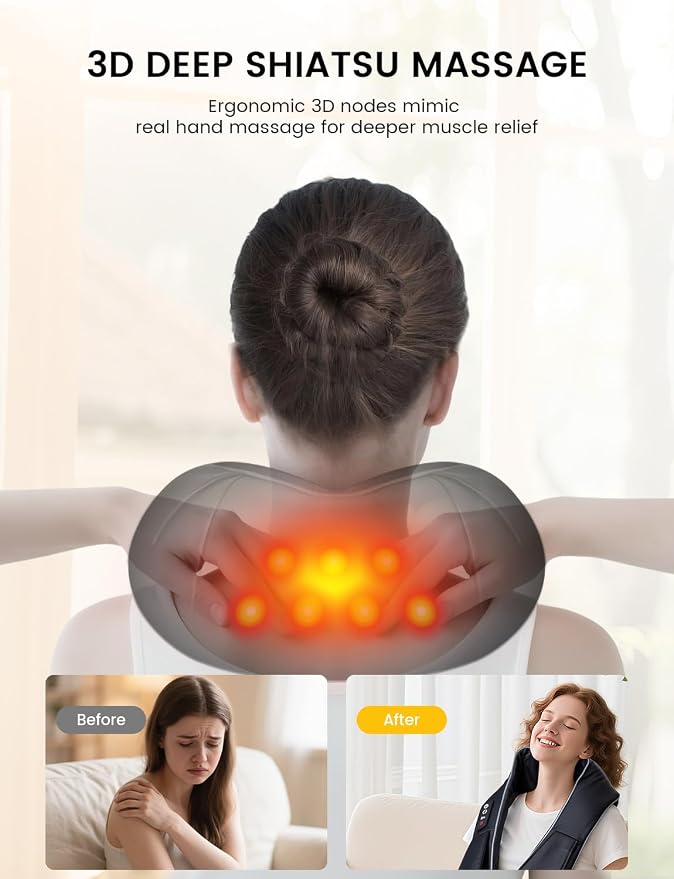 Shiatsu Neck and Back Massager with Heat, Corded Deep Tissue Shoulder Massager for Pain Relief, 3D Kneading Nodes, Eligible for FSAHSA Electric Massage Pillow for Home Office Car, Gift for Men Women - Image 2