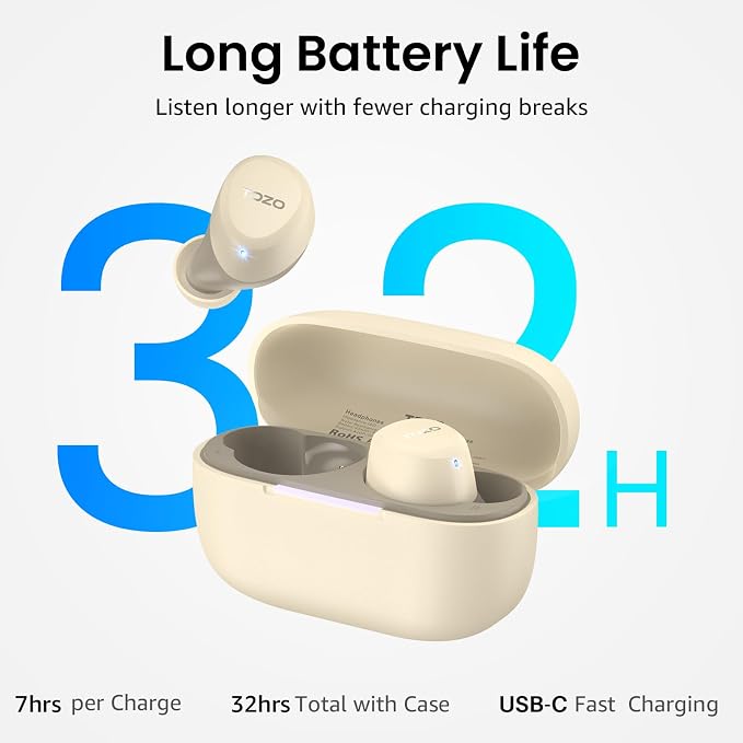 TOZO A1 Wireless Earbuds Bluetooth 5.3 Light Weight in Ear Headphones | IPX5 Waterproof,2 Mics for AI Calls,Immersive Premium Sound Bass Headset with Charging Case,32 EQ via App Light Khaki - Image 4